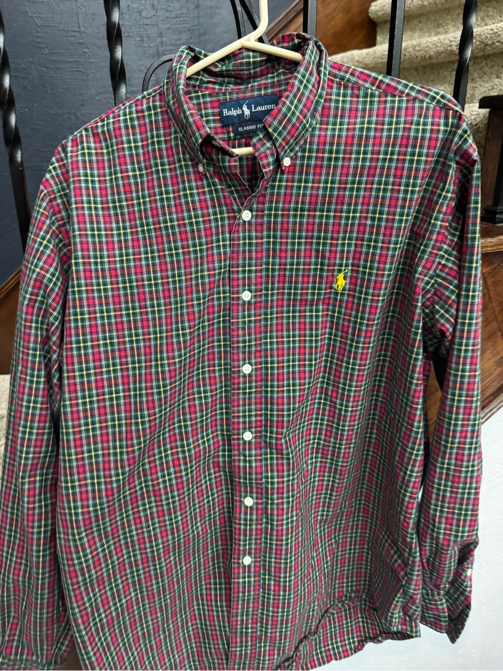 Large Ralph Lauren Men’s Green and Red Plaid Button-Down Shirt Classic fit